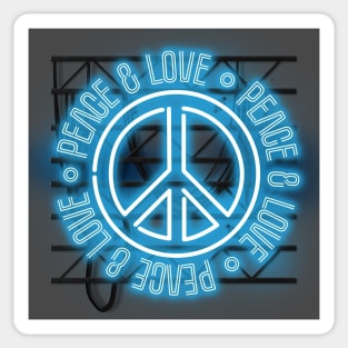 Peace and Love - Blue Neon Symbol Sticker